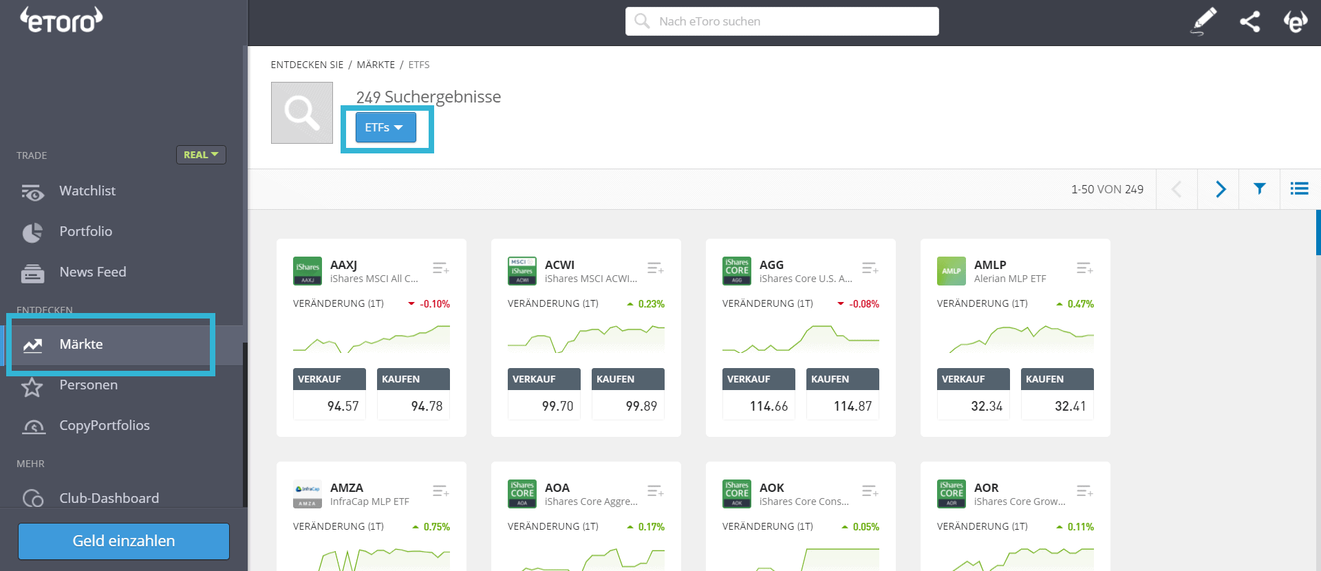ETF kaufen eToro Übersicht