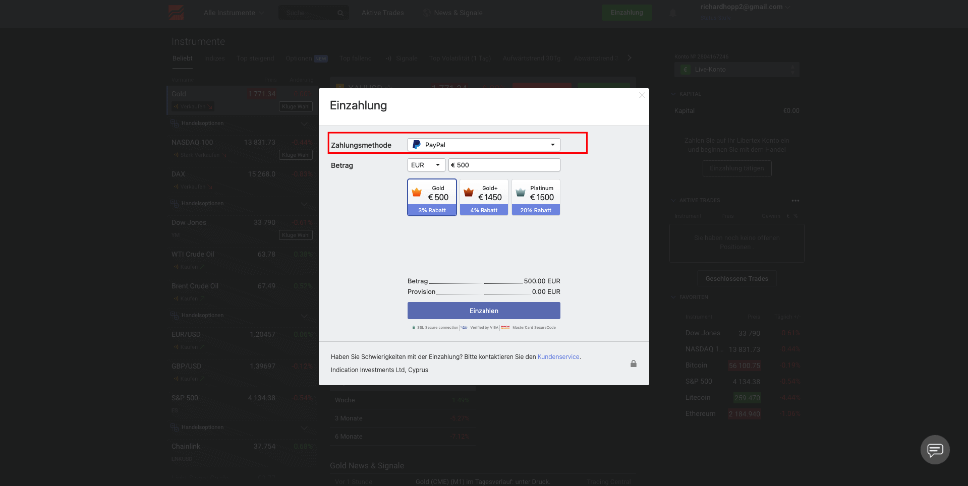 Libertex Paypal Einzahlung