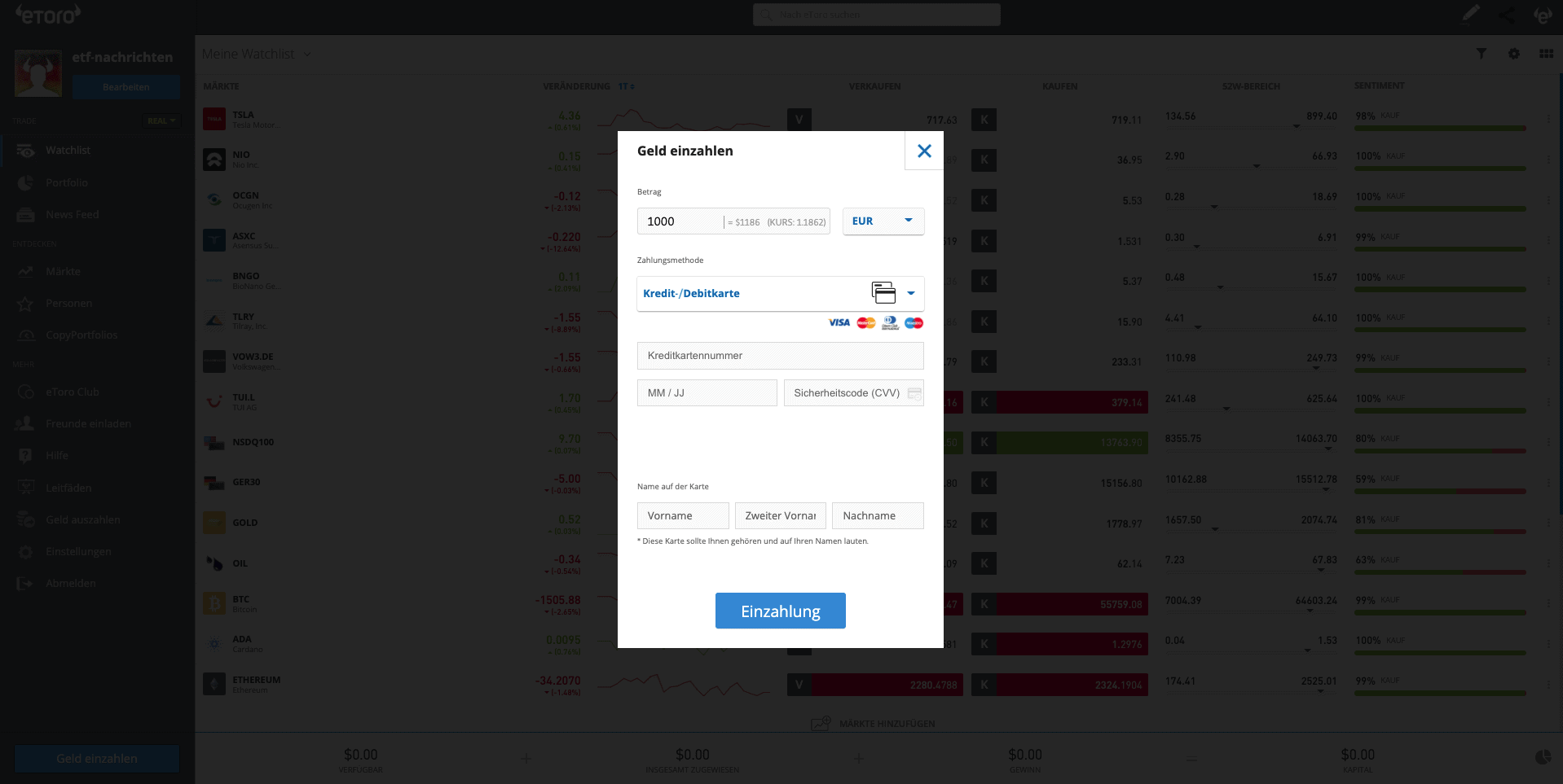 eToro Einzahlung