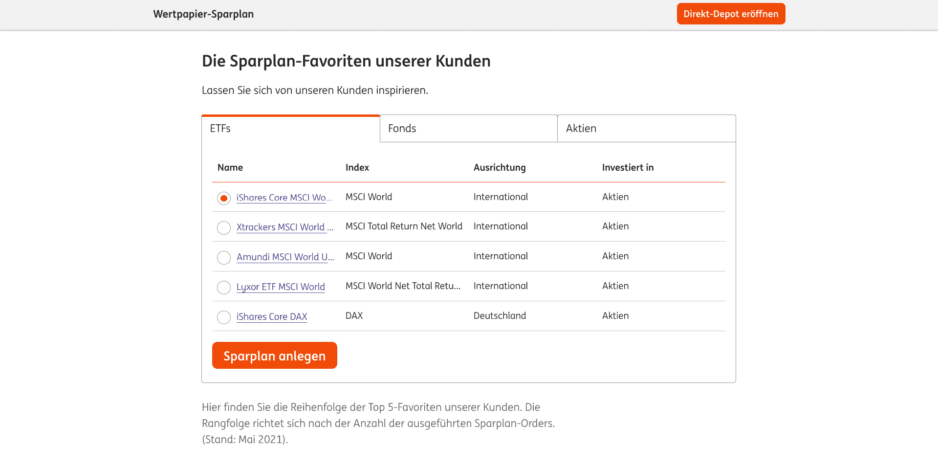 ing diba etf sparpläne