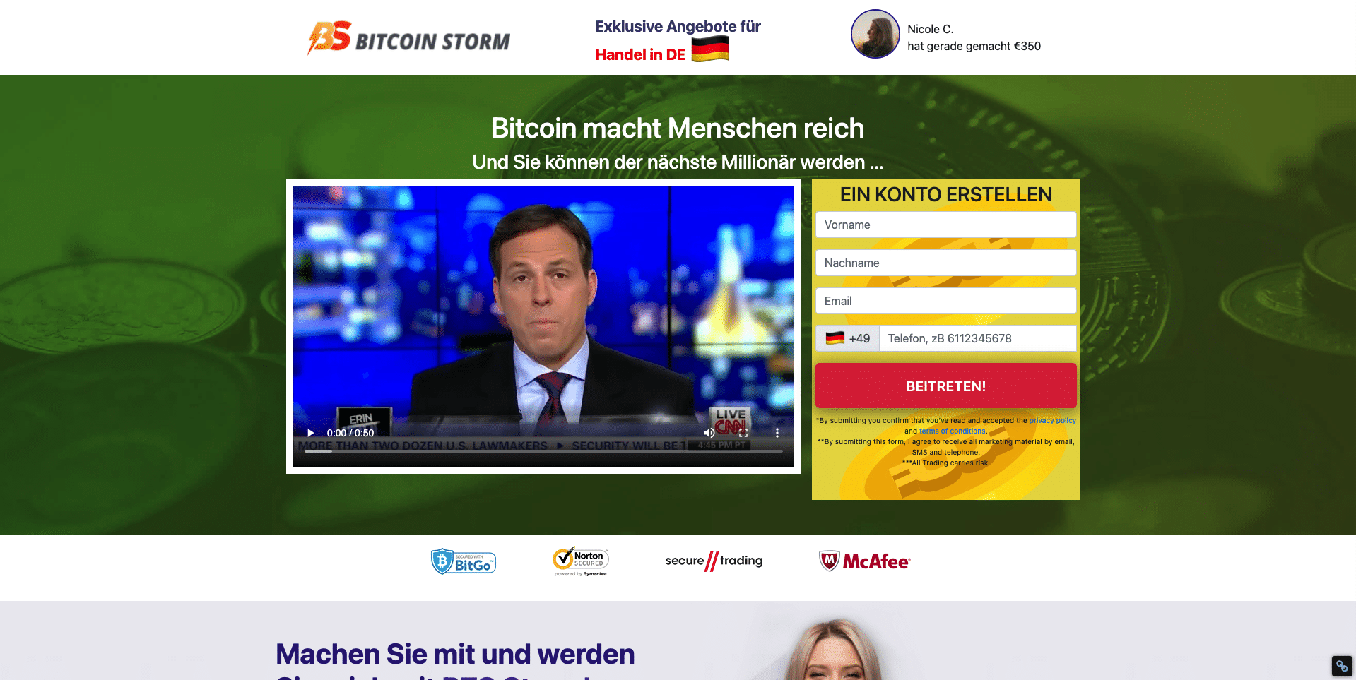 Bitcoin Storm Webseite