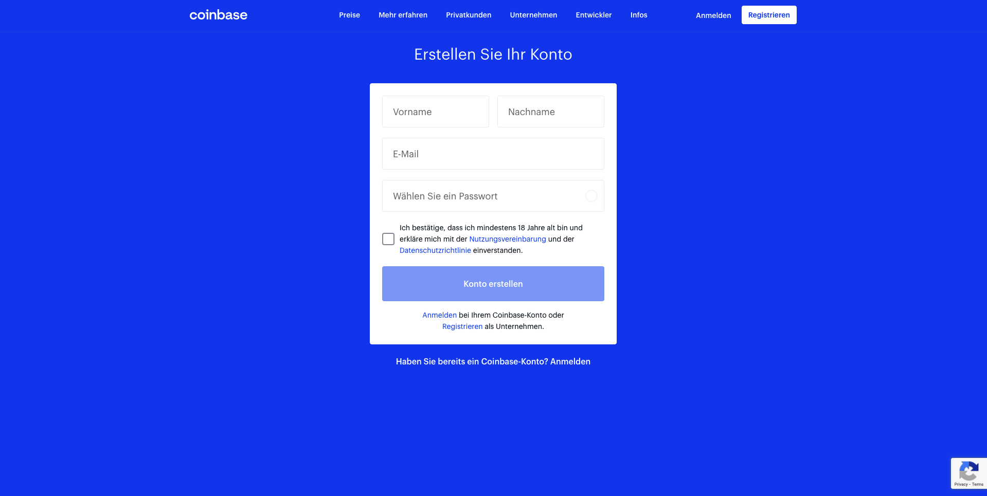 Coinbase Anmeldung