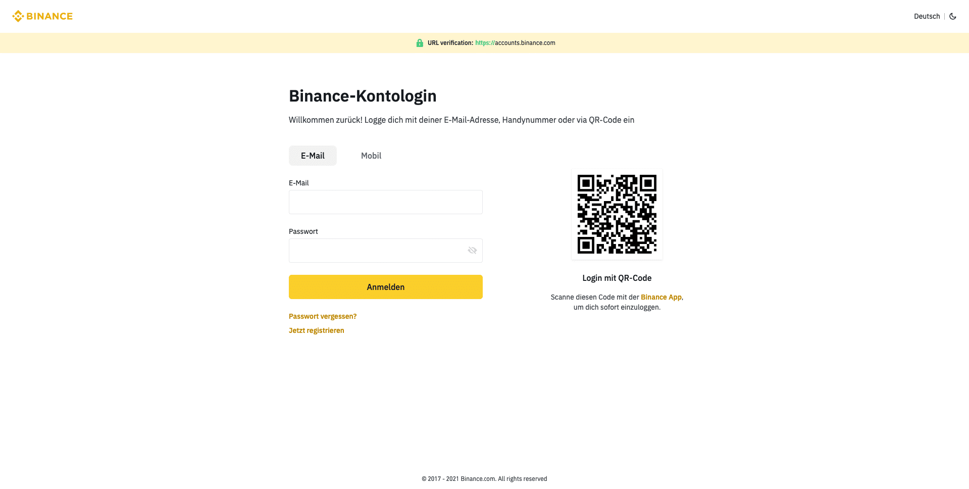 Binance anmeldung