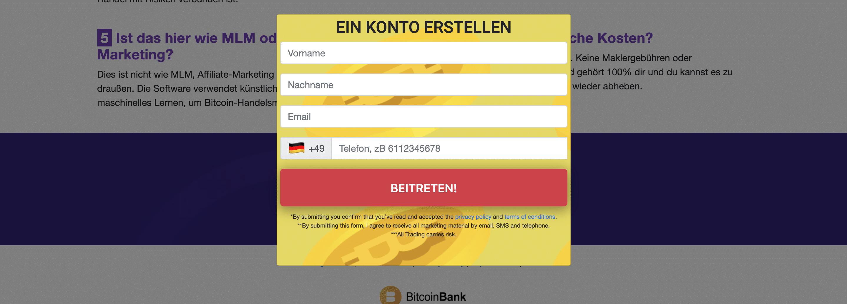Bitcoin Bank Anmeldung