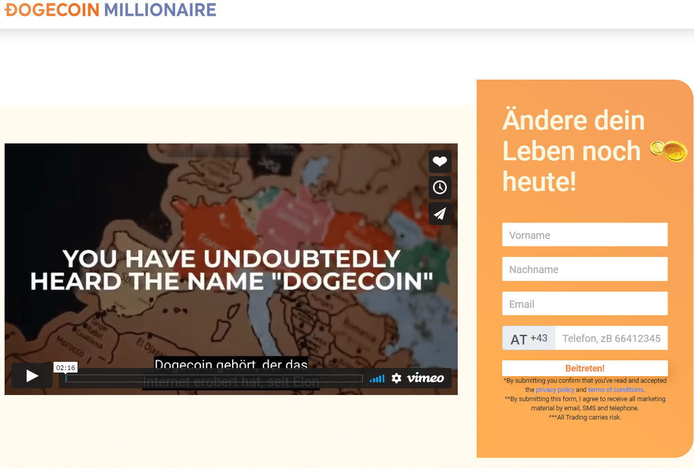 Dogecoin Millionaire Webseite
