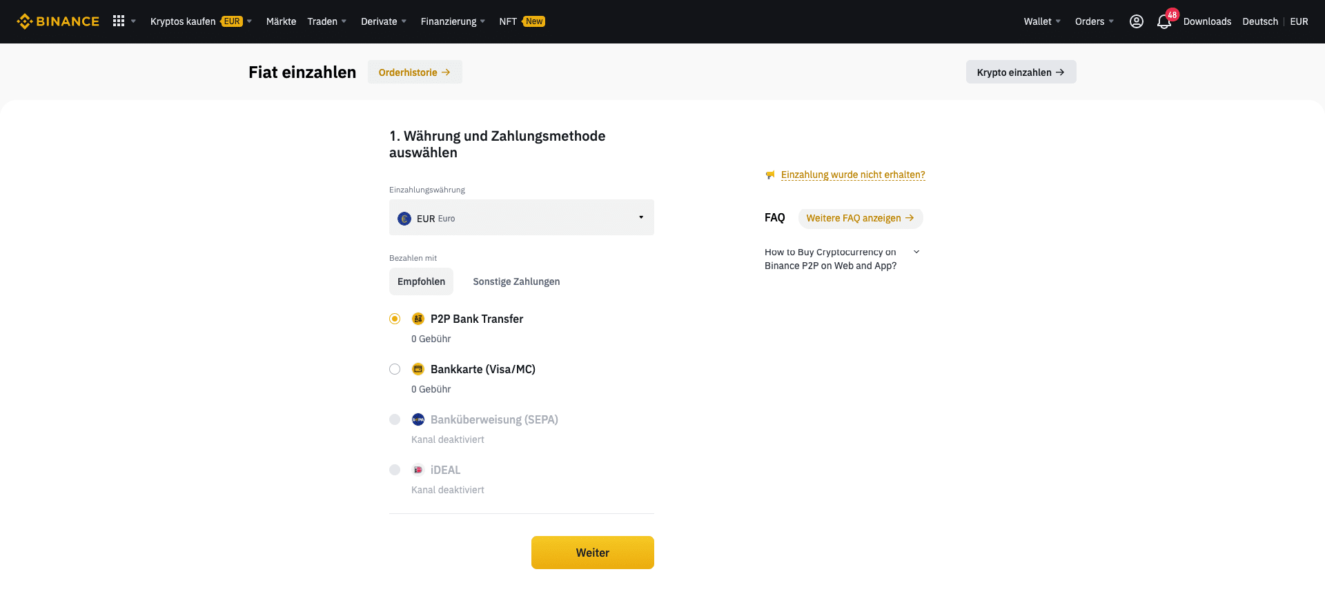 binance einzahlung