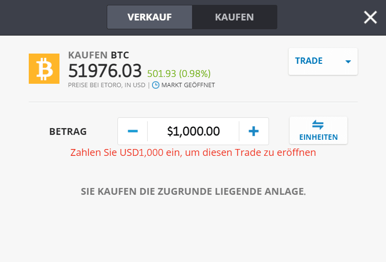 Bitcoin kaufen eToro