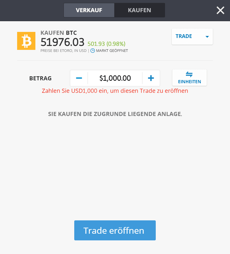Bitcoin kaufen bei eToro ohne ausweis