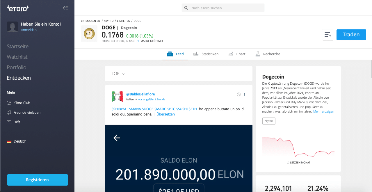 eToro Dogecoin kaufen