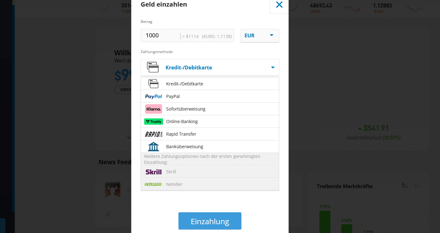 1inch eToro Einzahlung