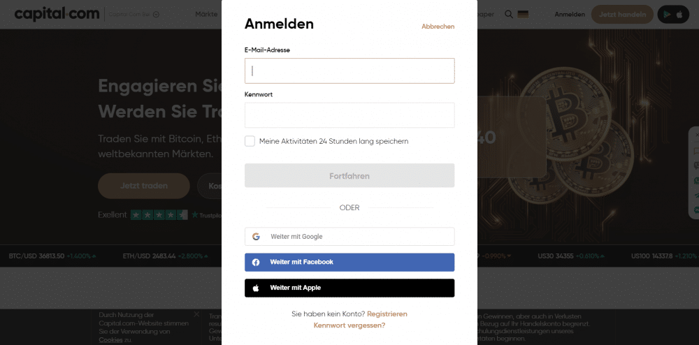 Capital.com Anmeldung