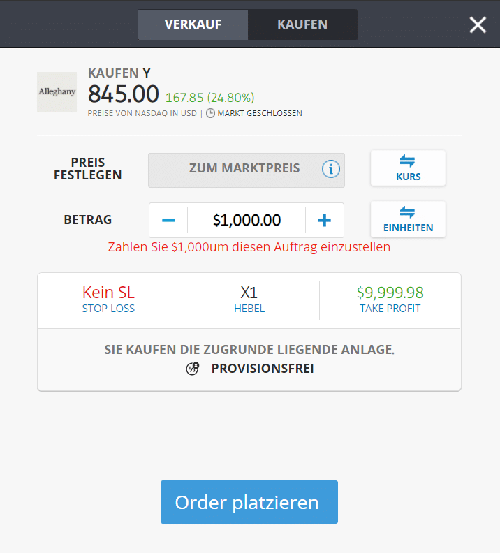 Alleghany Aktie kaufen