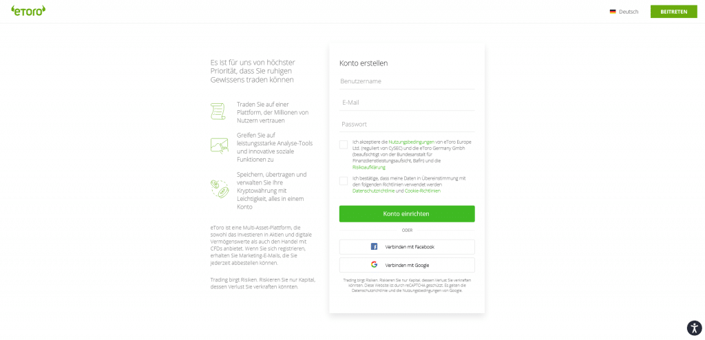 eToro Regisrierung fuer beste DeFI-Coins