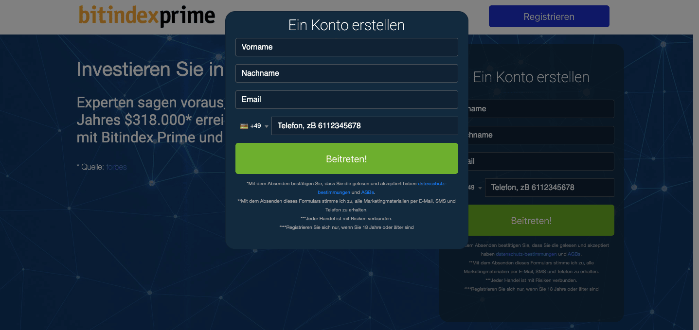 Bitindex Prime anmelden