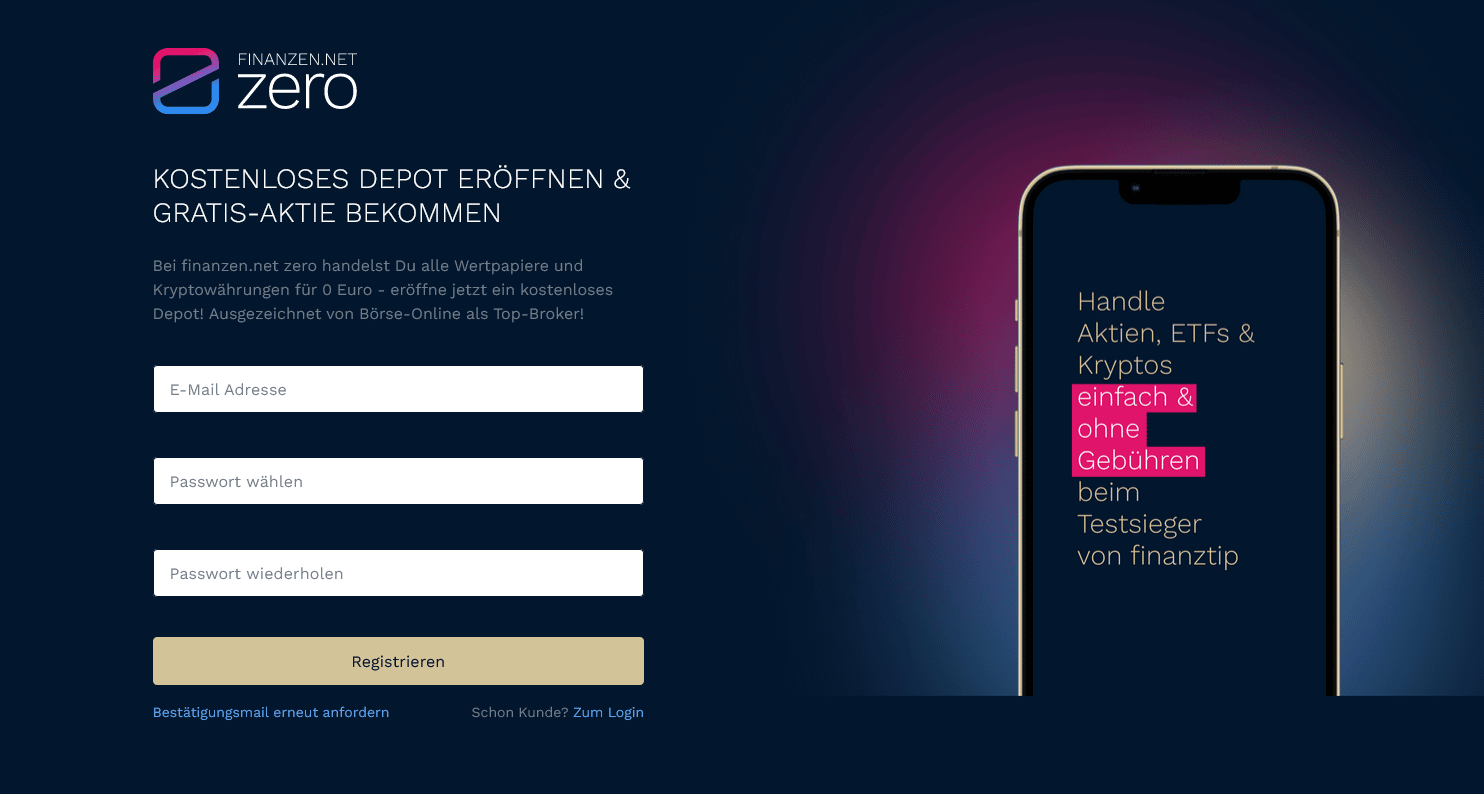 Anmeldung bei Finanzen.net