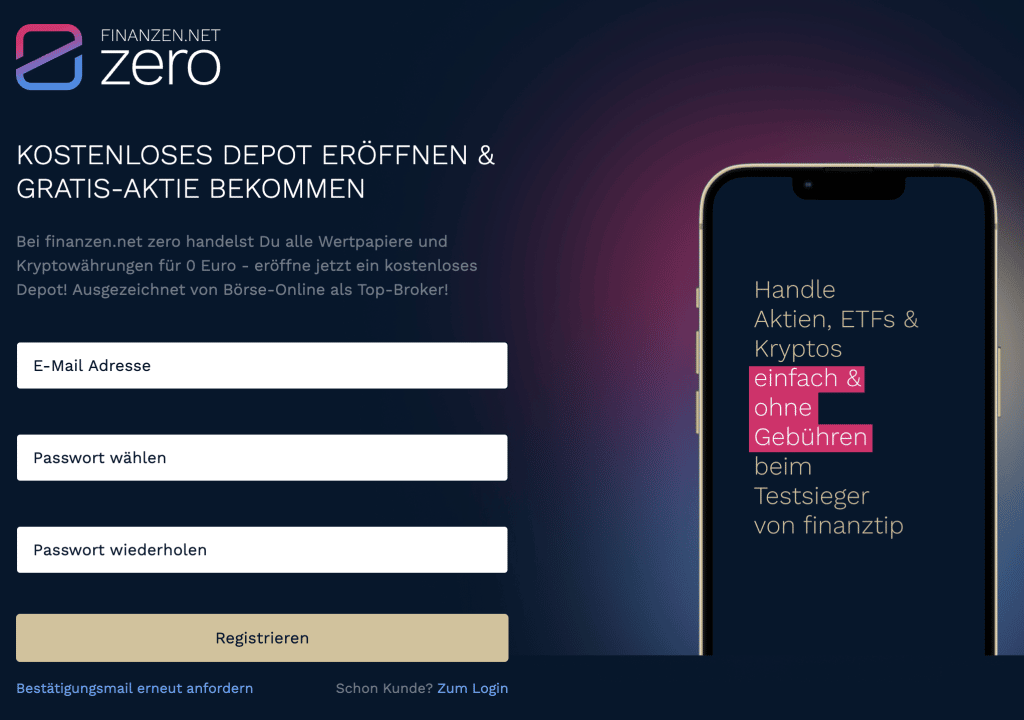 Finanzen.net zero Anmeldung