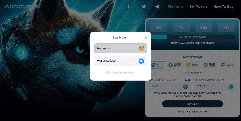 Ai Doge kaufen und Wallet verbinden