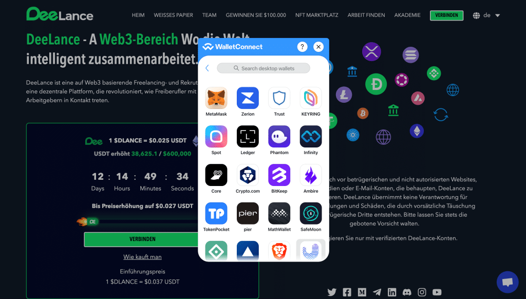 DeeLance Wallet verbinden